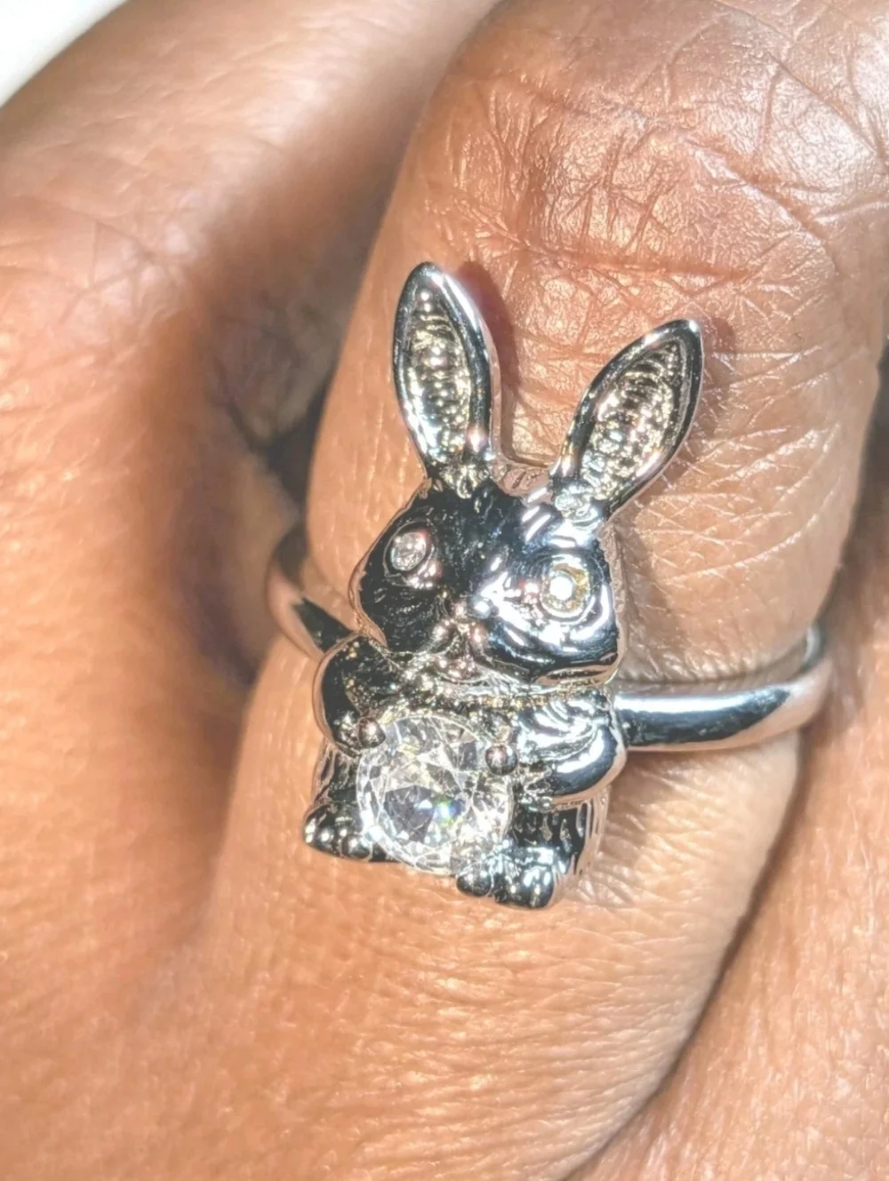 Women's Silver Plated Retro Rabbit Shaped Vintage Lab-Created Diamond Ring Sz 6